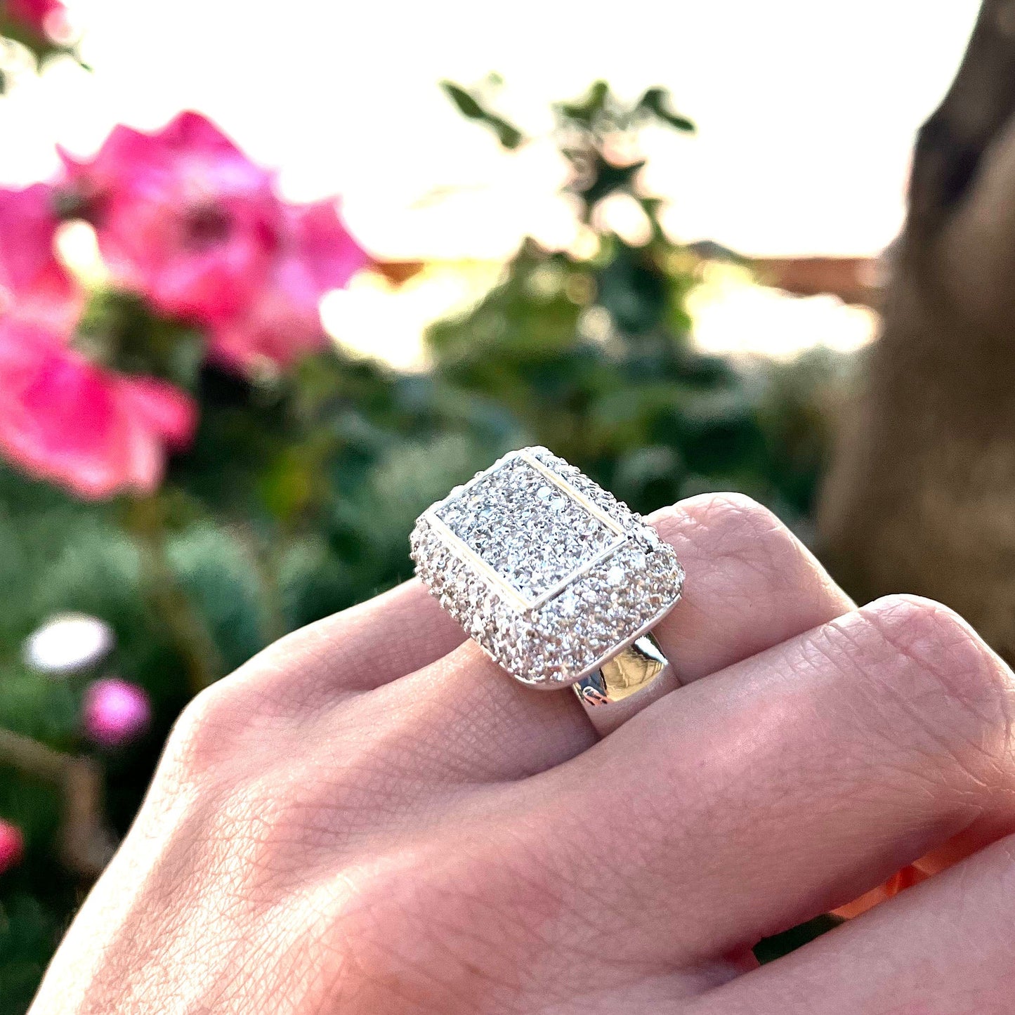 7X099 - Rhodium Brass Ring with AAA Grade CZ in Clear-2