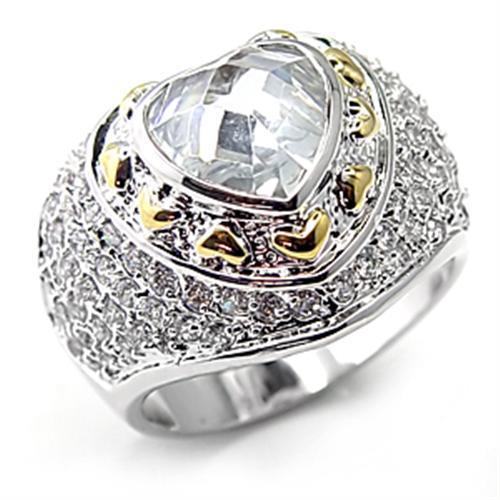 7X066 - Reverse Two-Tone Brass Ring with AAA Grade CZ in Clear-0