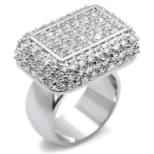 7X099 - Rhodium Brass Ring with AAA Grade CZ in Clear-0