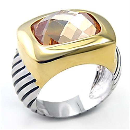 7X126 - Reverse Two-Tone Brass Ring with AAA Grade CZ in Topaz-0