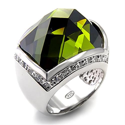 7X156 - Rhodium 925 Sterling Silver Ring with AAA Grade CZ in Olivine color-0