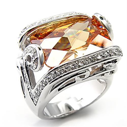 7X180 - Rhodium 925 Sterling Silver Ring with AAA Grade CZ in Champagne-0
