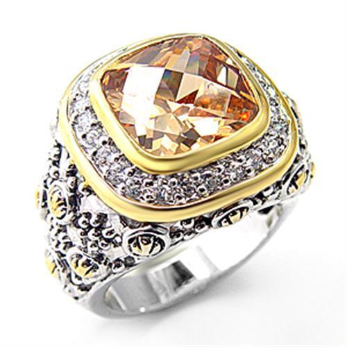 7X181 - Reverse Two-Tone 925 Sterling Silver Ring with AAA Grade CZ in Champagne-0