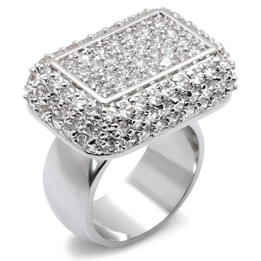 7X196 - Rhodium 925 Sterling Silver Ring with AAA Grade CZ in Clear-0