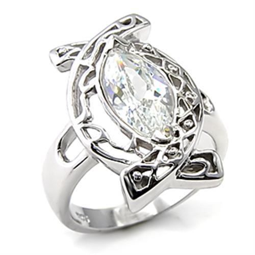 7X233 - Rhodium 925 Sterling Silver Ring with AAA Grade CZ in Clear-0