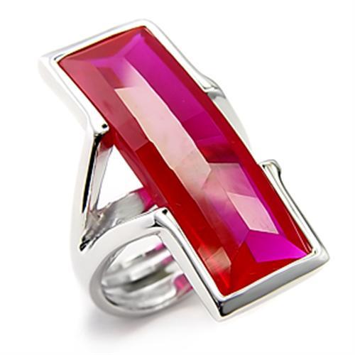 7X248 - Rhodium 925 Sterling Silver Ring with Synthetic Garnet in Ruby-0