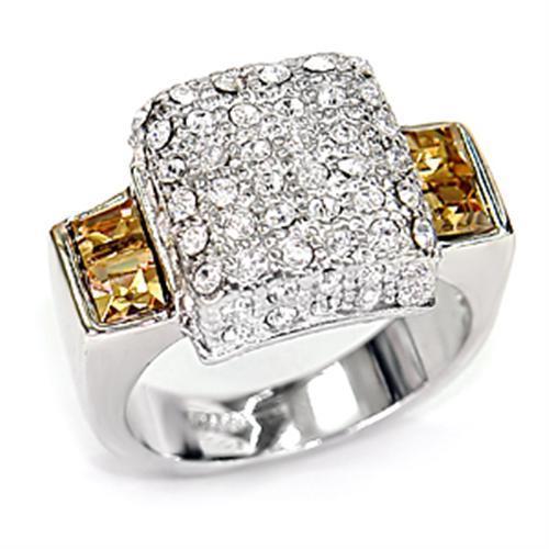 7X383 - Rhodium 925 Sterling Silver Ring with Top Grade Crystal in Topaz-0