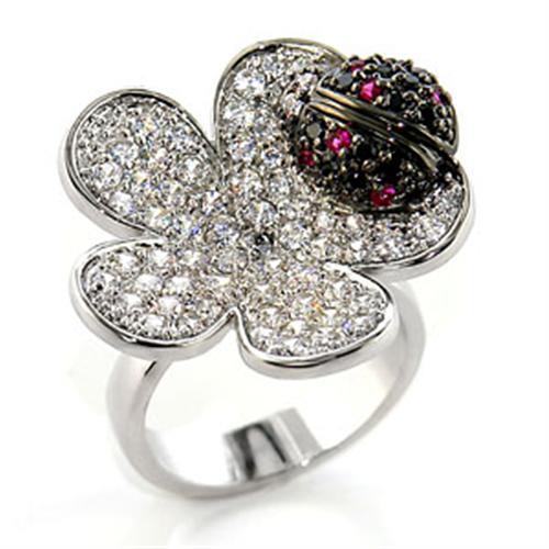 80507 - Rhodium + Ruthenium Brass Ring with AAA Grade CZ in Multi Color-0