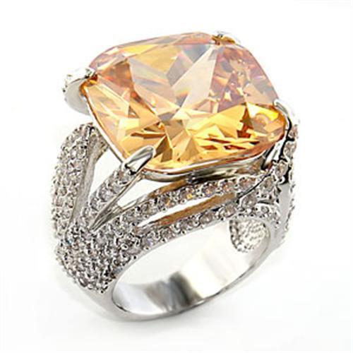 80607 - Rhodium Brass Ring with AAA Grade CZ in Champagne-0