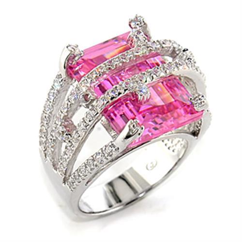 8X013 - Rhodium 925 Sterling Silver Ring with AAA Grade CZ in Rose-0