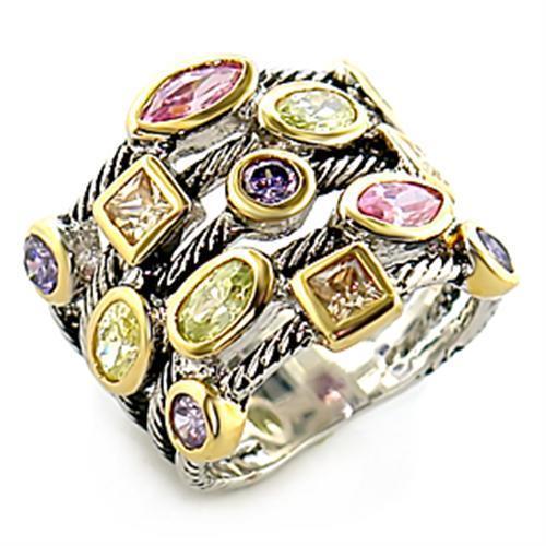 8X049 - Reverse Two-Tone Brass Ring with AAA Grade CZ in Multi Color-0