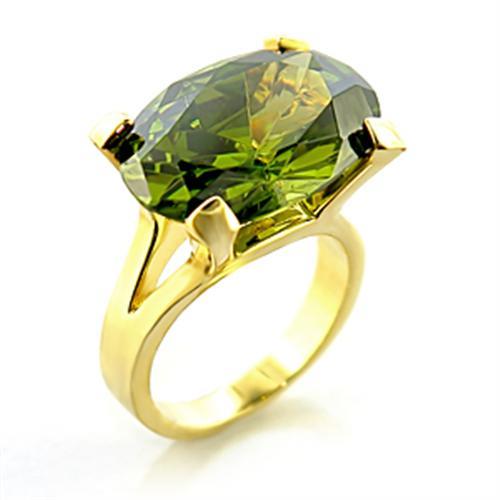 8X101 - Gold Brass Ring with AAA Grade CZ in Olivine color-0