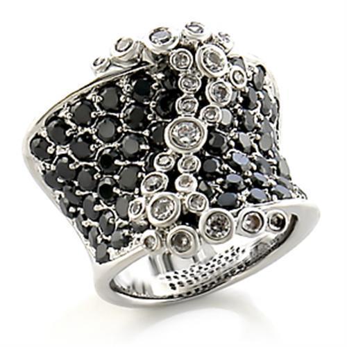 8X139 - Rhodium Brass Ring with AAA Grade CZ in Jet-0