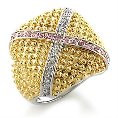 8X144 - Gold+Rhodium Brass Ring with AAA Grade CZ in Rose-0