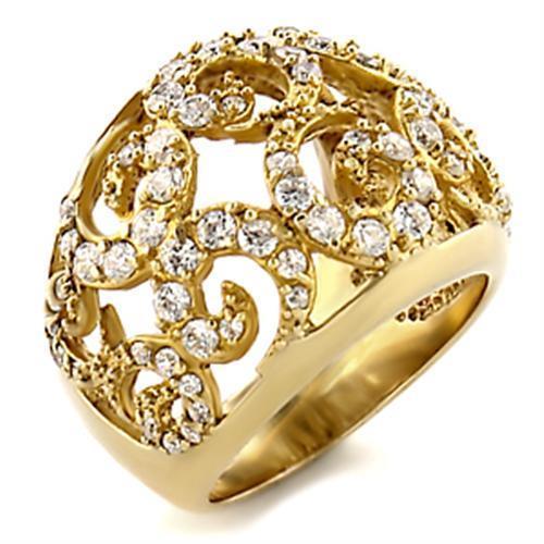 9W070 - Gold Brass Ring with AAA Grade CZ in Clear-0