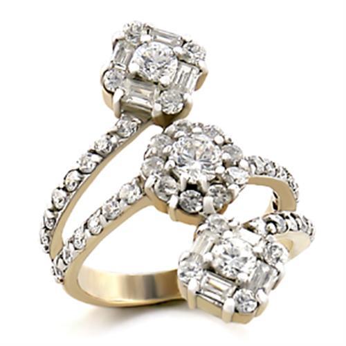 9W073 - Gold+Rhodium Brass Ring with AAA Grade CZ in Clear-0
