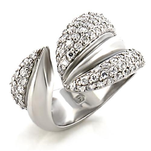 9W076 - Rhodium Brass Ring with AAA Grade CZ in Clear-0