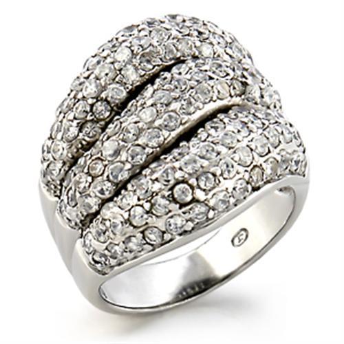 9W123 - Rhodium Brass Ring with AAA Grade CZ in Clear-0