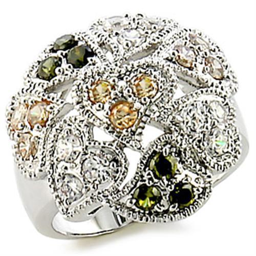 9W147 - Rhodium Brass Ring with AAA Grade CZ in Multi Color-0