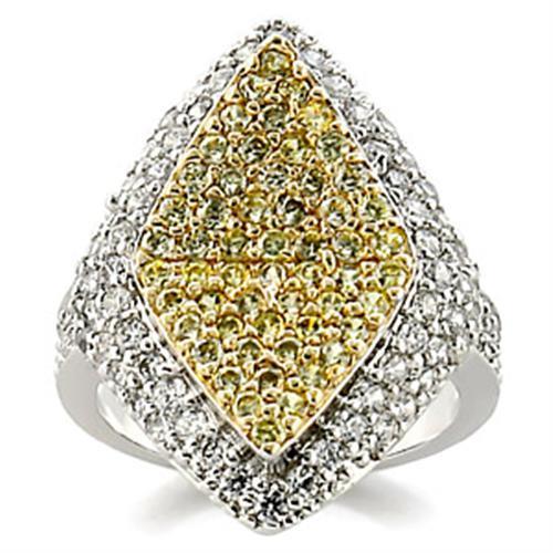9W153 - Reverse Two-Tone Brass Ring with AAA Grade CZ in Clear-0