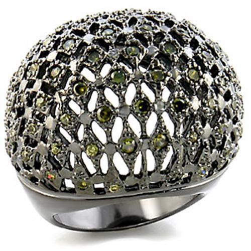 9W157 - Ruthenium Brass Ring with AAA Grade CZ in Olivine color-0