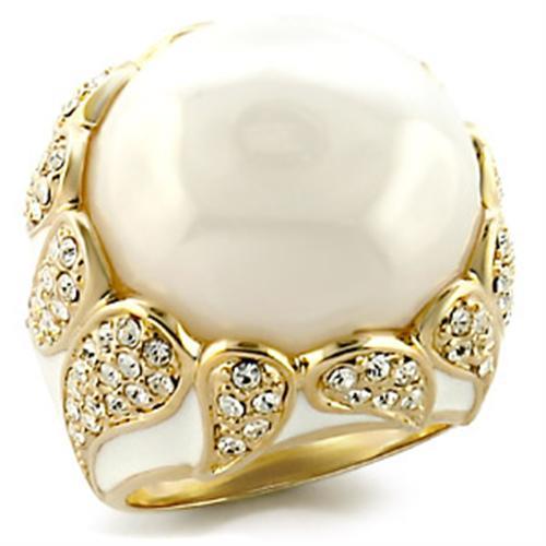 9W183 - Gold Brass Ring with Milky CZ in White-0