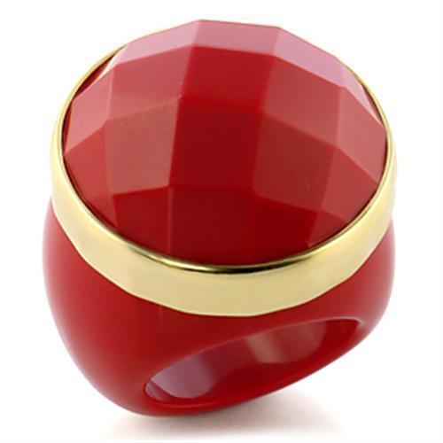 9W192 - Gold Brass Ring with Synthetic Synthetic Stone in Ruby-0