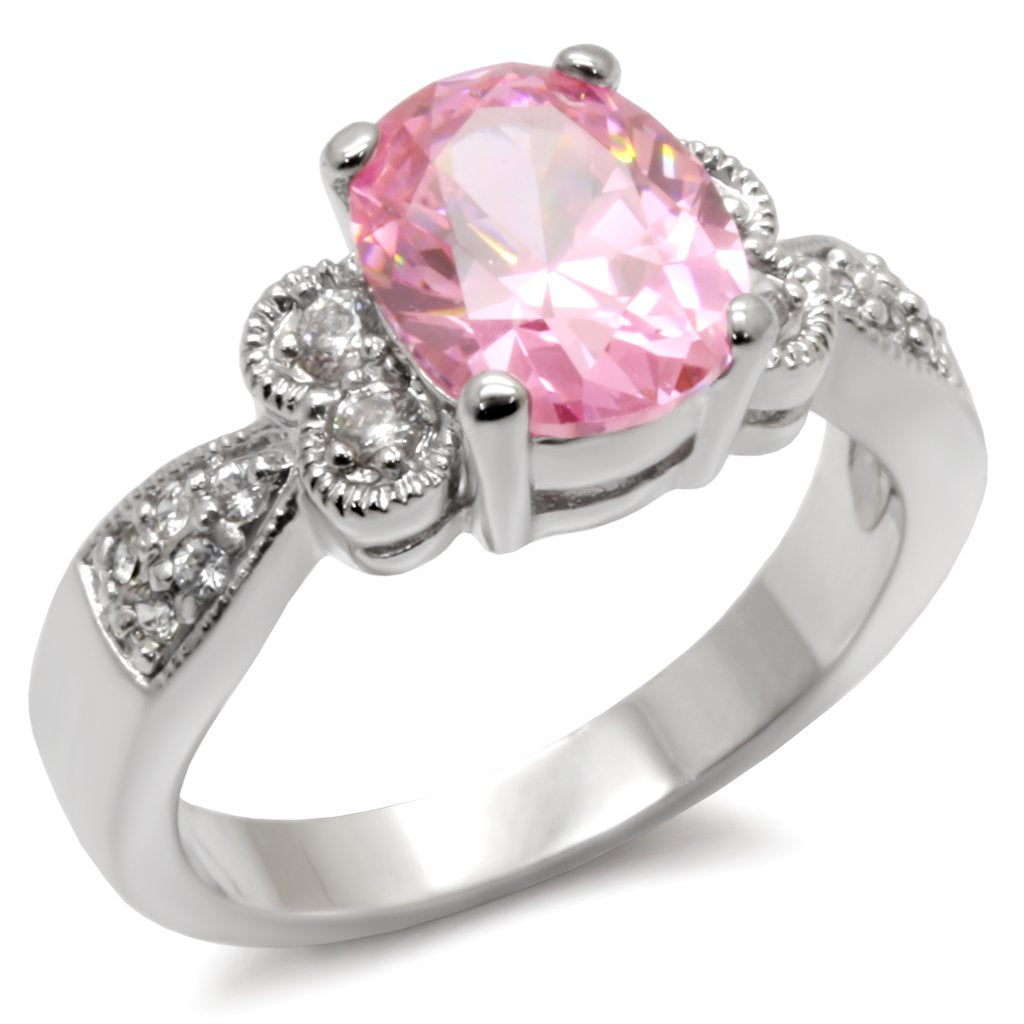 9X045 - High-Polished 925 Sterling Silver Ring with AAA Grade CZ in Rose-0