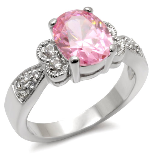 9X045 - High-Polished 925 Sterling Silver Ring with AAA Grade CZ in Rose-0