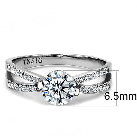 DA002 - High polished (no plating) Stainless Steel Ring with AAA Grade CZ in Clear-1