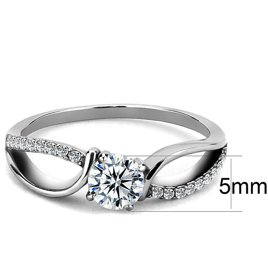 DA004 - High polished (no plating) Stainless Steel Ring with AAA Grade CZ in Clear-1