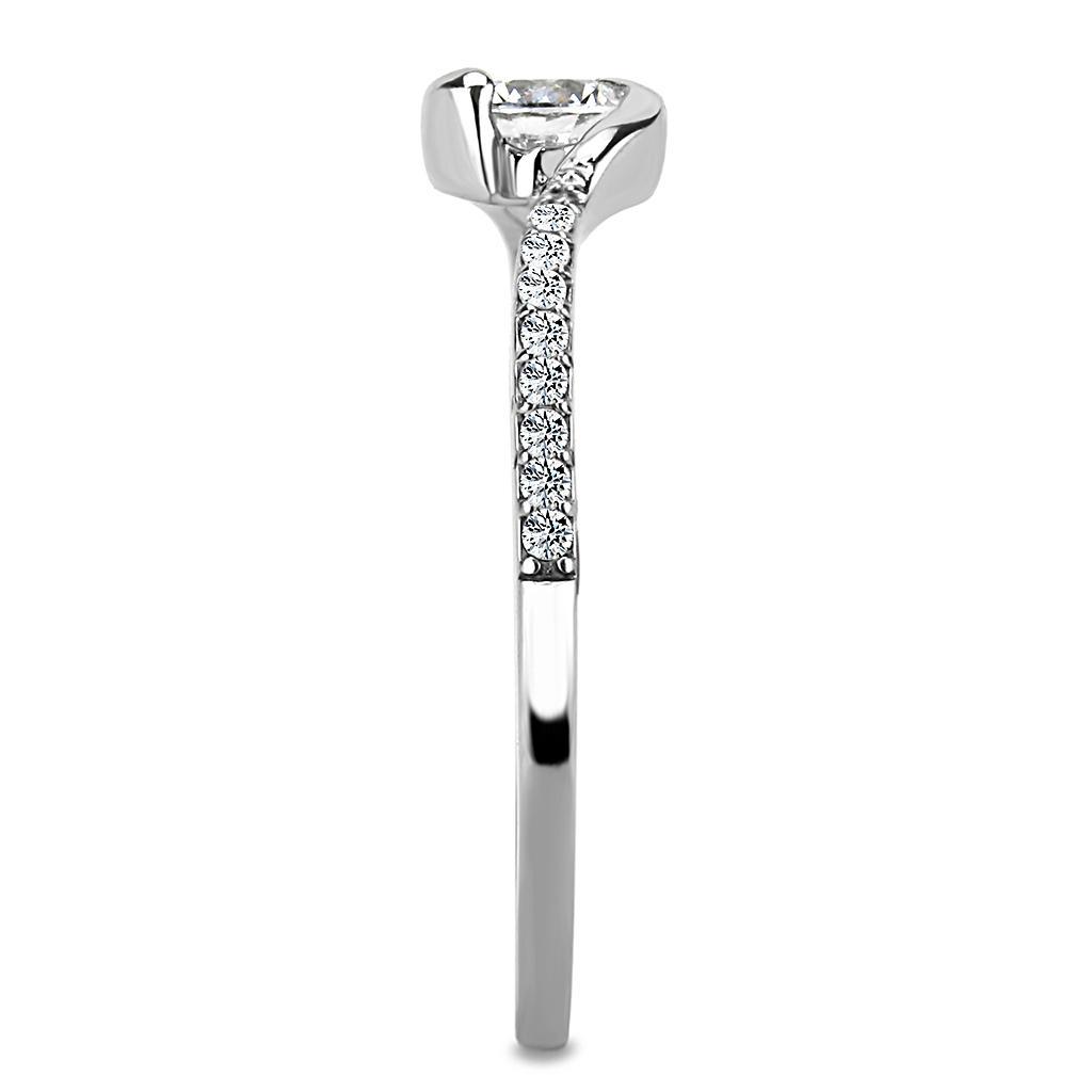 DA007 - High polished (no plating) Stainless Steel Ring with AAA Grade CZ in Clear-3