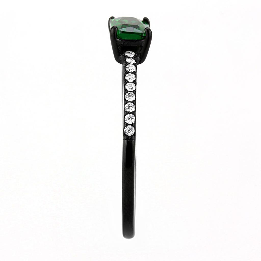 DA010 - IP Black(Ion Plating) Stainless Steel Ring with AAA Grade CZ in Emerald-3