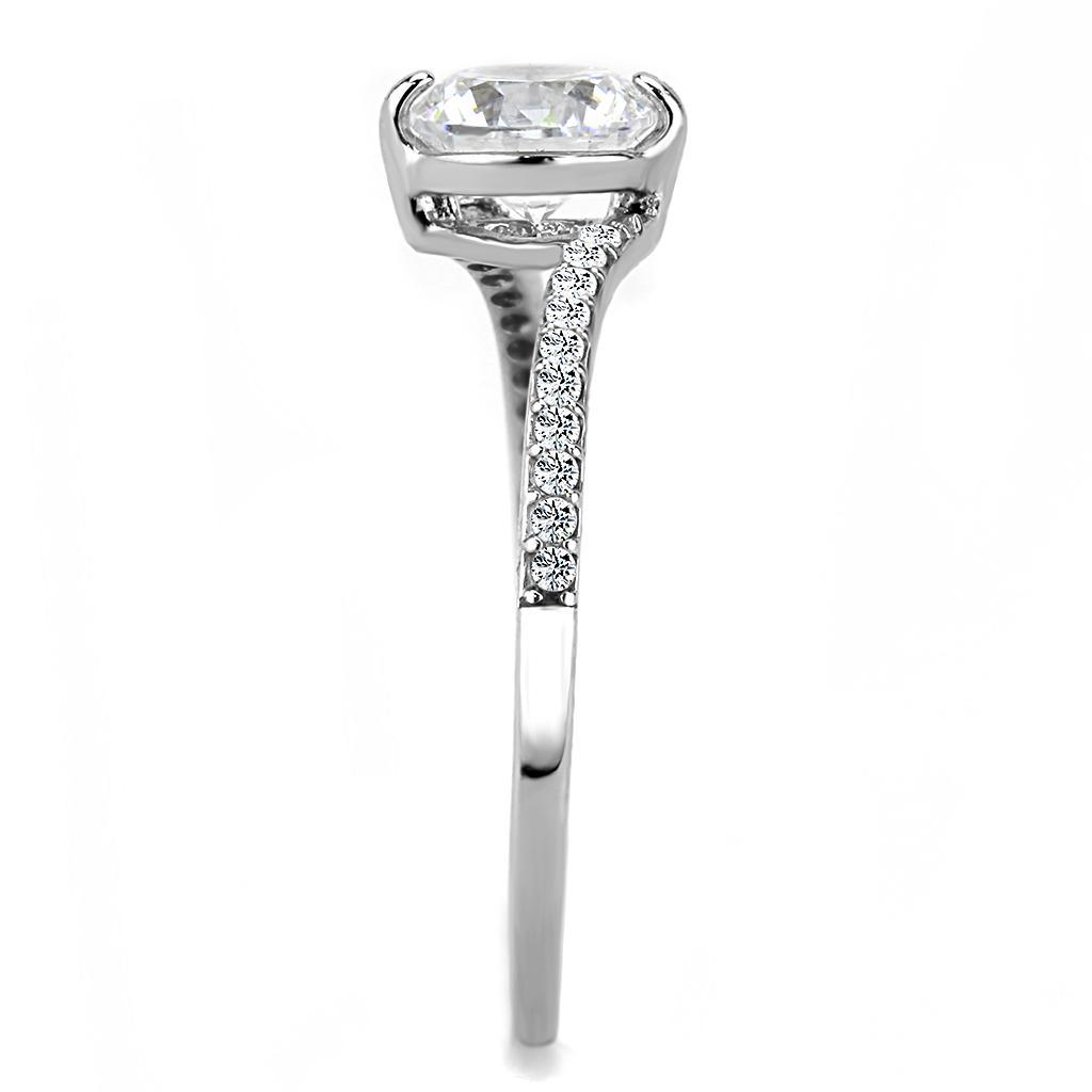 DA013 - High polished (no plating) Stainless Steel Ring with AAA Grade CZ in Clear-3