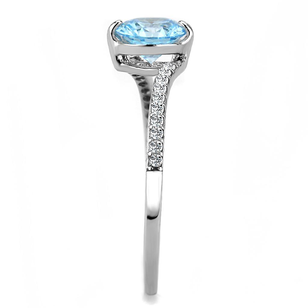 DA014 - High polished (no plating) Stainless Steel Ring with AAA Grade CZ in Sea Blue-3