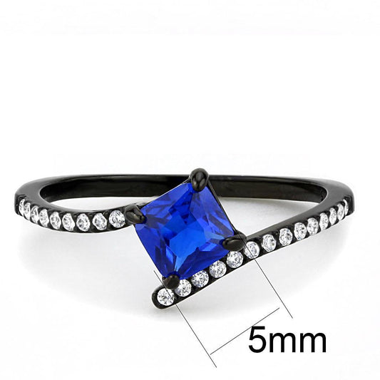 DA016 - IP Black(Ion Plating) Stainless Steel Ring with Synthetic Spinel in London Blue-1