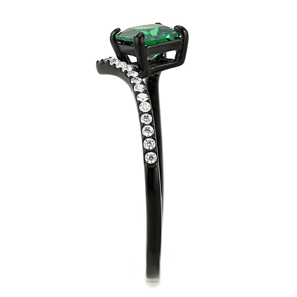 DA017 - IP Black(Ion Plating) Stainless Steel Ring with AAA Grade CZ in Emerald-3