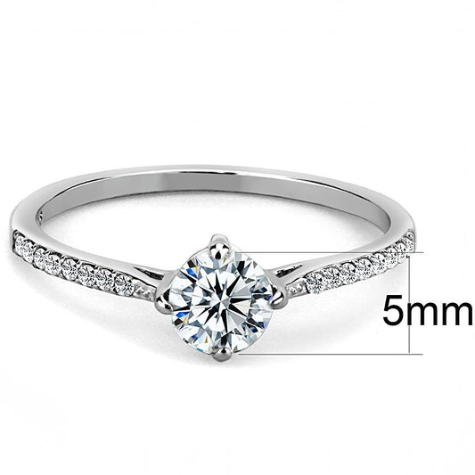DA018 - High polished (no plating) Stainless Steel Ring with AAA Grade CZ in Clear-1