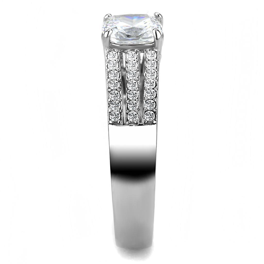 DA020 - High polished (no plating) Stainless Steel Ring with Cubic in Clear-3