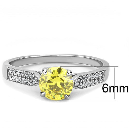 DA021 - High polished (no plating) Stainless Steel Ring with AAA Grade CZ in Topaz-1