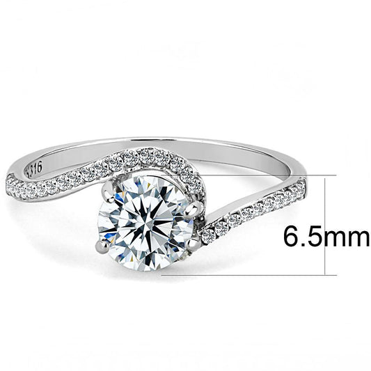DA023 - High polished (no plating) Stainless Steel Ring with AAA Grade CZ in Clear-1