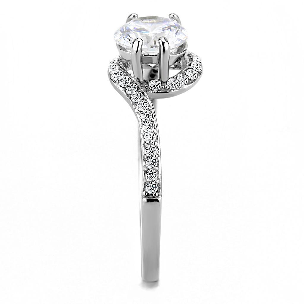 DA023 - High polished (no plating) Stainless Steel Ring with AAA Grade CZ in Clear-3