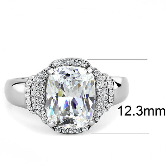 DA024 - High polished (no plating) Stainless Steel Ring with Cubic in Clear-1