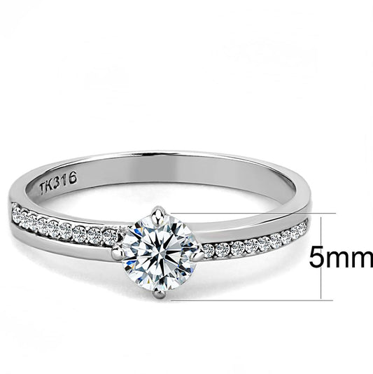DA025 - High polished (no plating) Stainless Steel Ring with AAA Grade CZ in Clear-1
