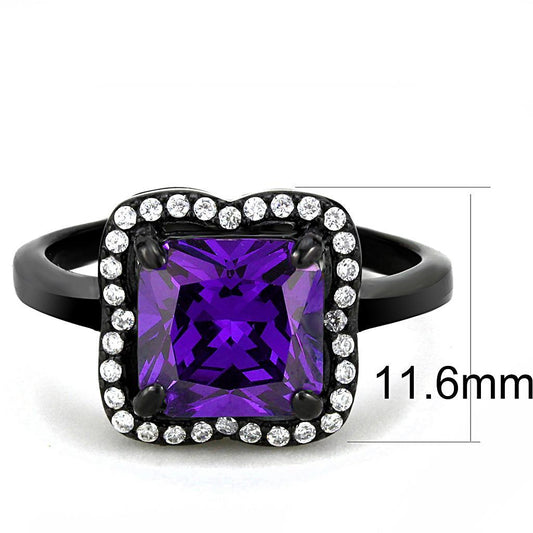 DA028 - IP Black(Ion Plating) Stainless Steel Ring with AAA Grade CZ in Amethyst-1