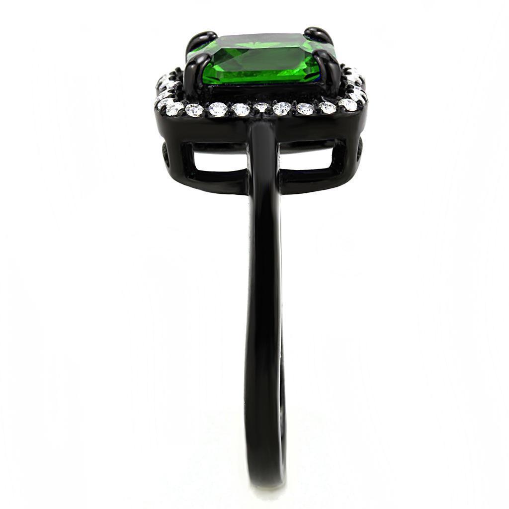 DA029 - IP Black(Ion Plating) Stainless Steel Ring with AAA Grade CZ in Emerald-3
