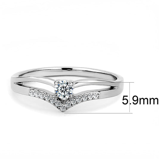 DA030 - High polished (no plating) Stainless Steel Ring with AAA Grade CZ in Clear-1