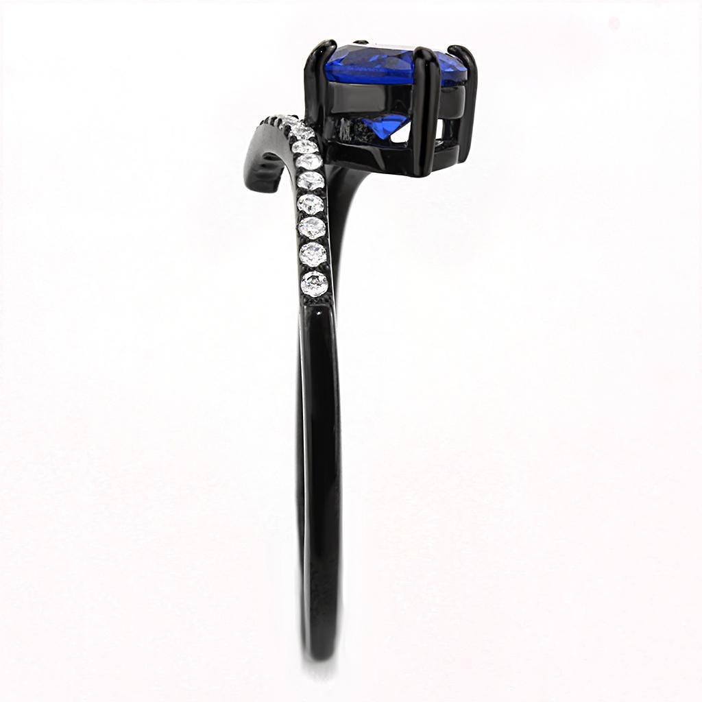 DA038 - IP Black(Ion Plating) Stainless Steel Ring with Synthetic Spinel in London Blue-3