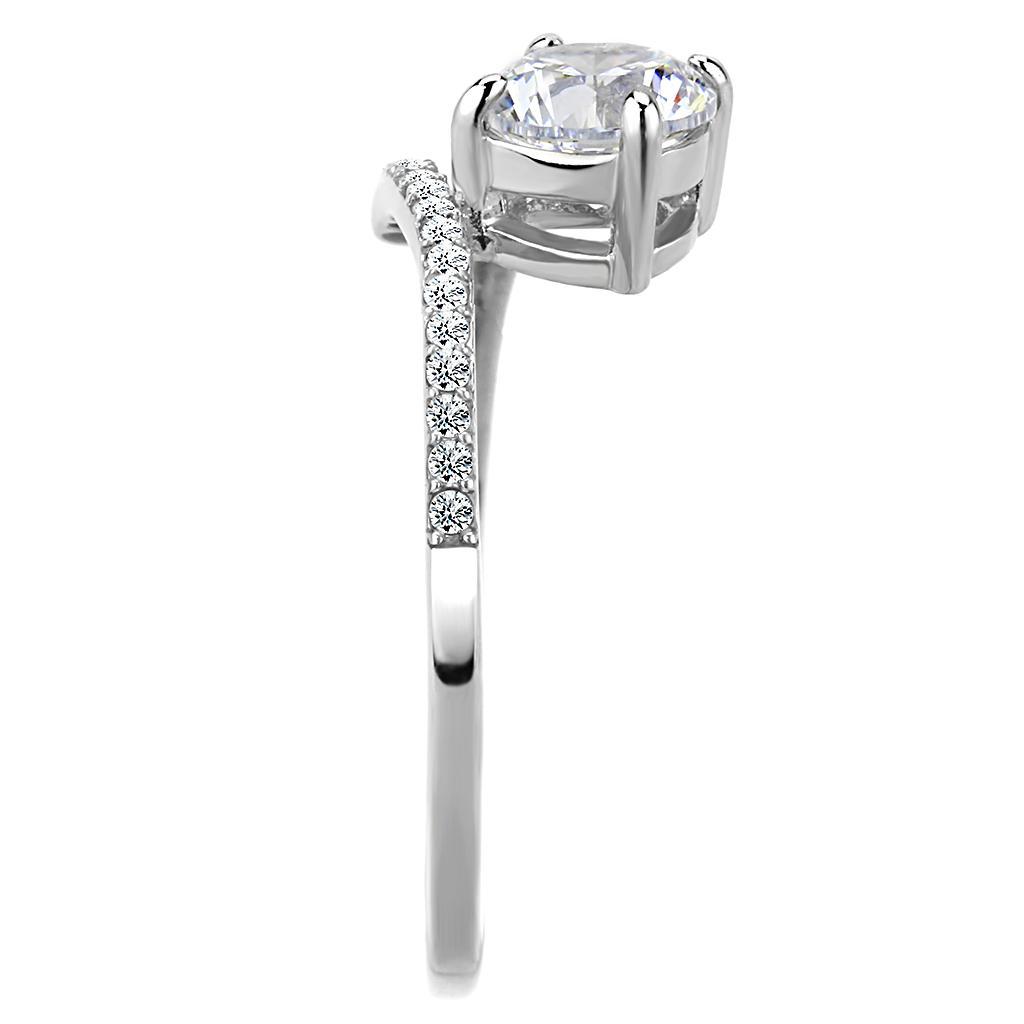 DA039 - High polished (no plating) Stainless Steel Ring with AAA Grade CZ in Clear-3
