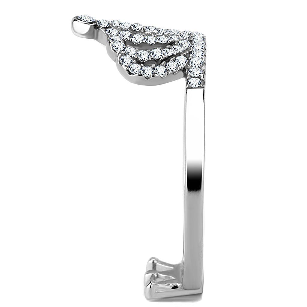 DA040 - High polished (no plating) Stainless Steel Ring with AAA Grade CZ in Clear-3